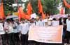 ABVP stages protest  against fixing Uppinangady college student in false case